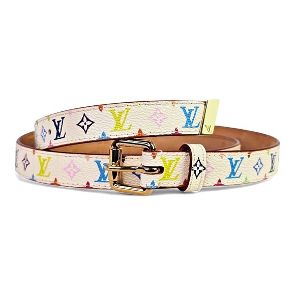 LOUIS VUITTON Multicolor White Belt Womens Monogram LV Murakami LV x TM 90/36 - Picture 1 of 12